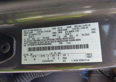 2023 Ford F-150 Xl из США, поврежденный, VIN 1FTEW1CP6PKD62092